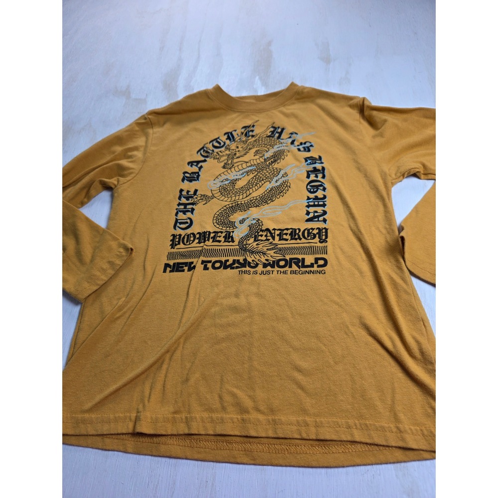 Wonder Nation Boys Mustard Yellow Dragon Graphic Long Sleeve Tee Shirt Size M 8